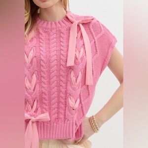 Entro Pink Cable Knit Sweater with Ribbon Details